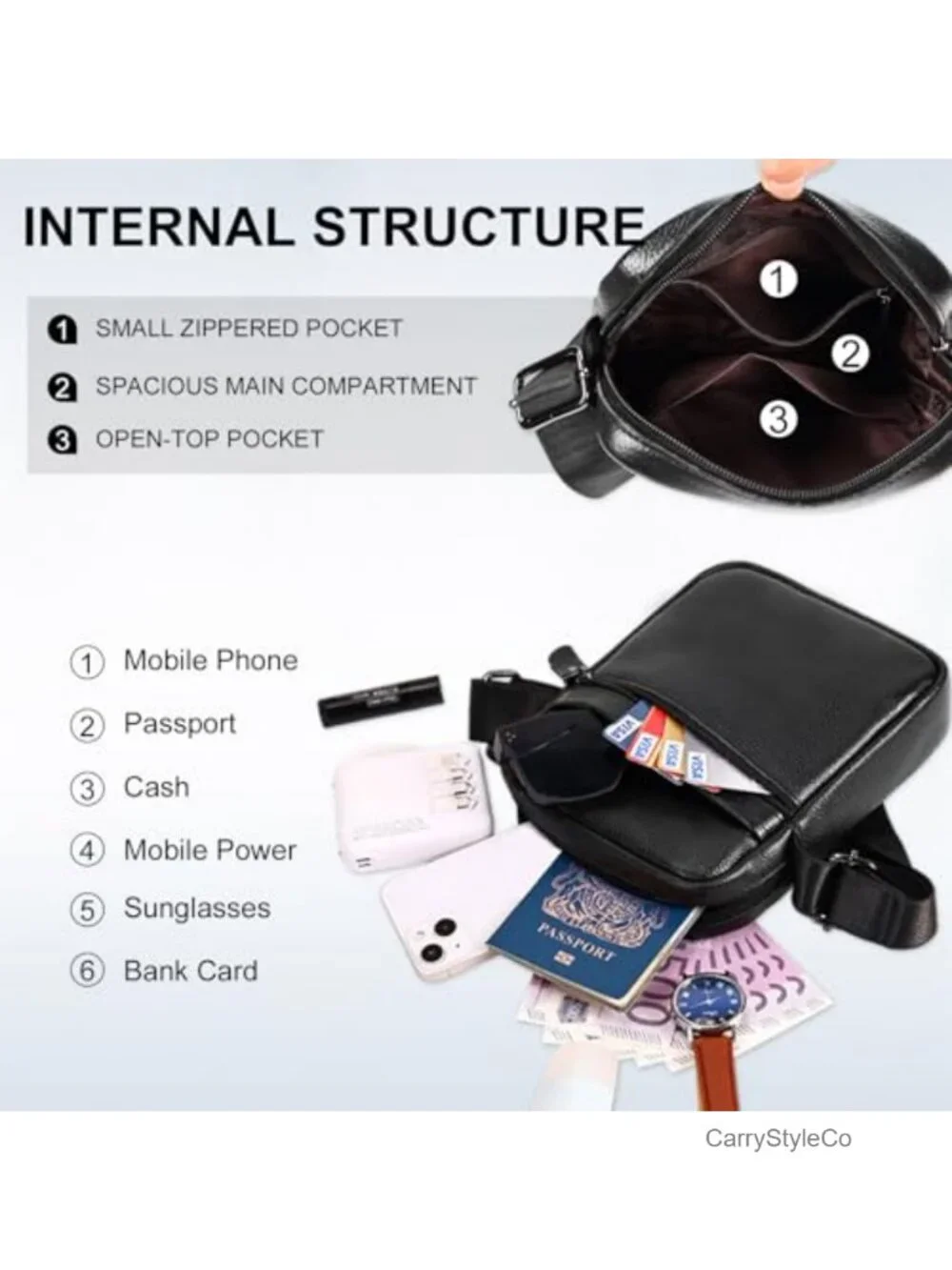 Genuine Leather Crossbody Shoulder Bag, Small Messenger Satchel for Work &